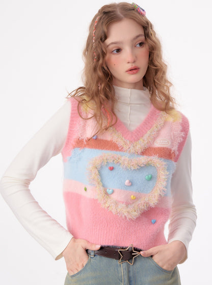 American Retro Pink Tender Love Sweater Fringe Knit Best