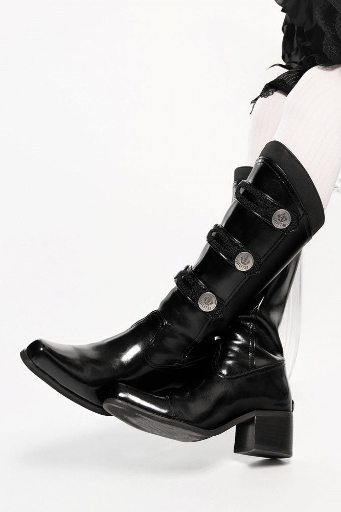 【9月7日予約締切】Black/White/Gray Gothic Lolita Prince Square Toe Retro Boots