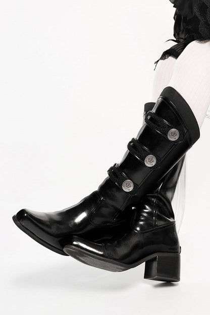 【9月7日予約締切】Black/White/Gray Gothic Lolita Prince Square Toe Retro Boots