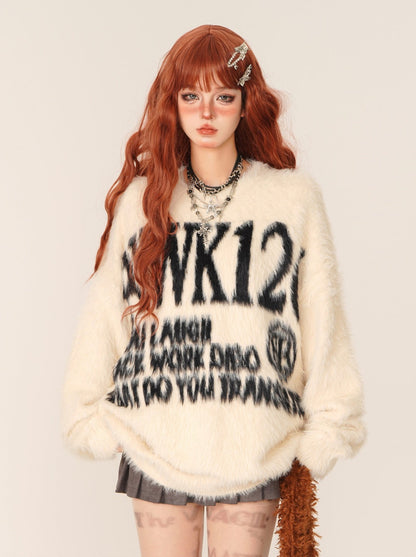 Big Logo Crew Neck Pullover Fur Knit