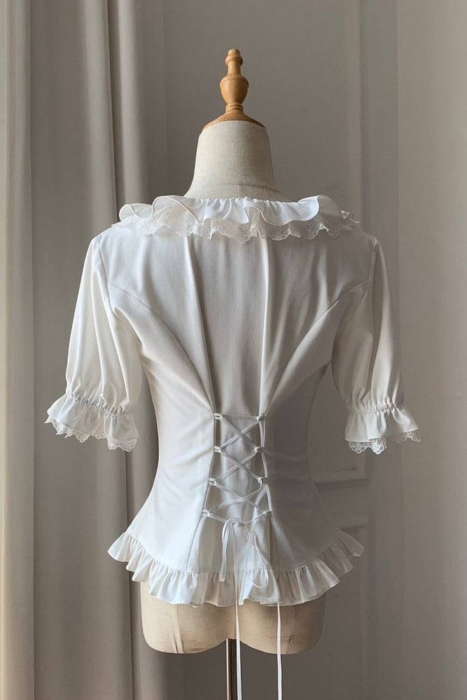 【4月14日予約締切】ホワイトフリルパフスリーブロリータシャツ