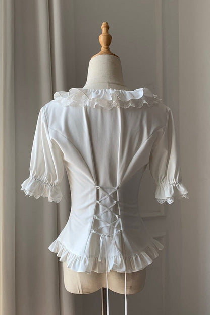 【4月14日予約締切】ホワイトフリルパフスリーブロリータシャツ