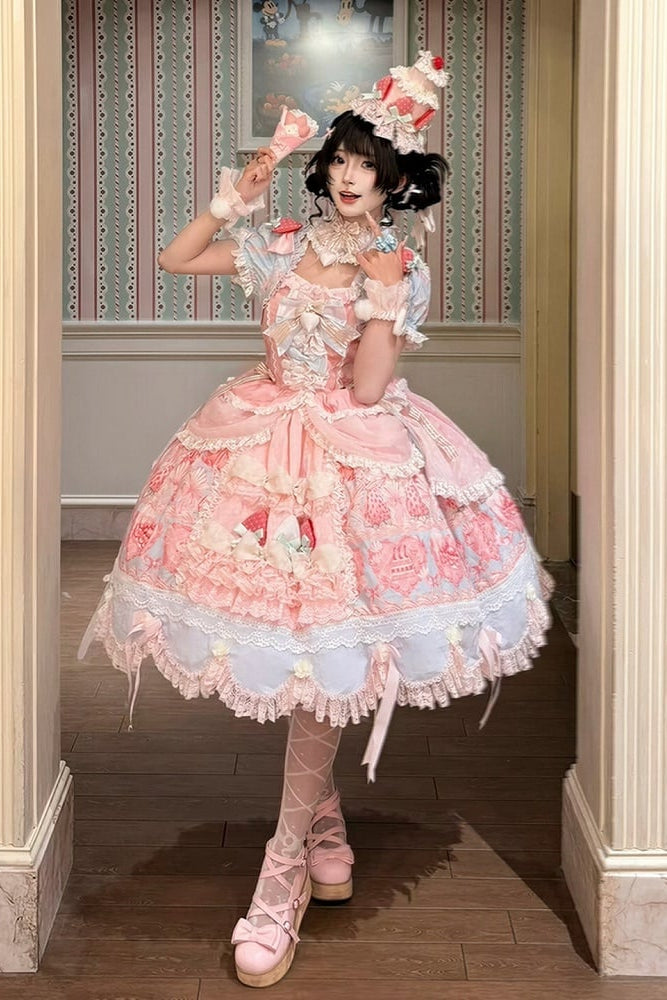 【6月26日予約締切】ストロベリーエンジェルスイートロリータプルアップチュールレイヤードOpドレス（ベルスリーブ付き）