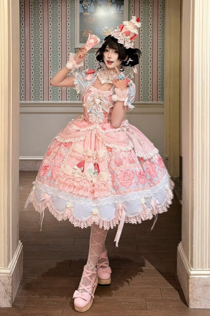 【6月26日予約締切】ストロベリーエンジェルスイートロリータプルアップチュールレイヤードOpドレス（ベルスリーブ付き）