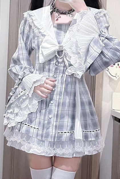 【12月24日予約締切】ゴシックセーラーカラーレースリボンチェックドレスセットアップ