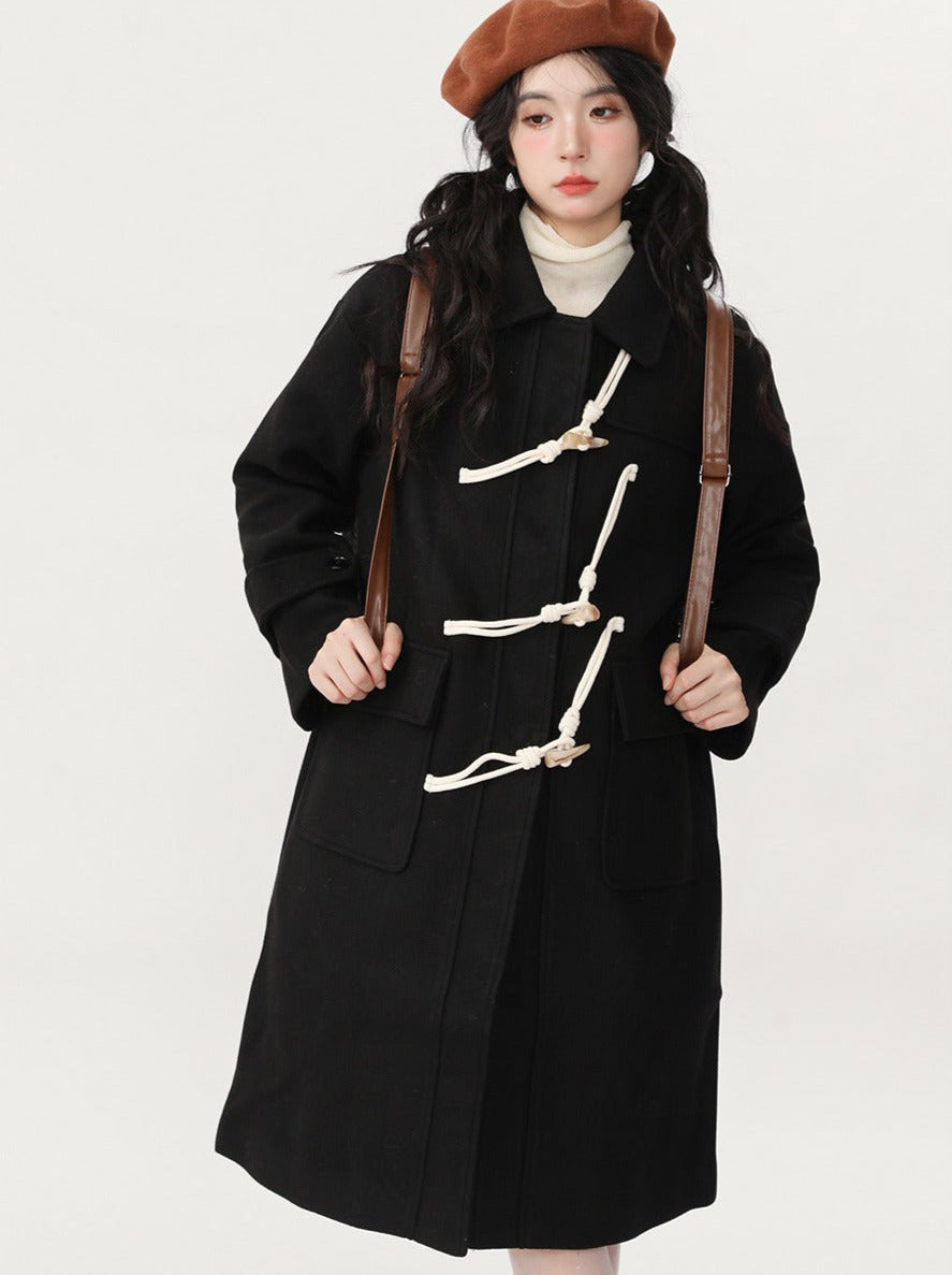 Strap retro high-end mid-length wool coat