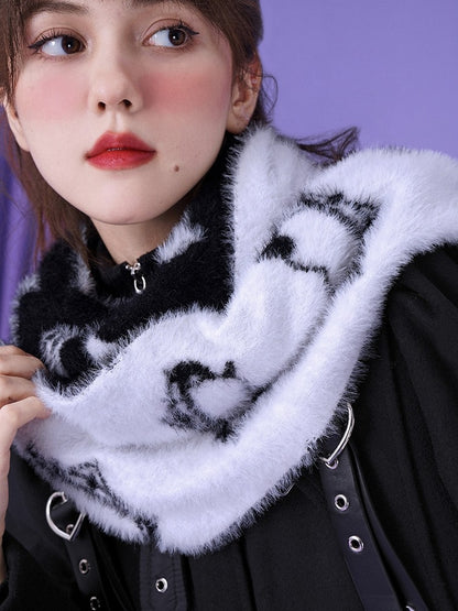 Faux Mink Sweet Cool Black White Double-Sided Scarf