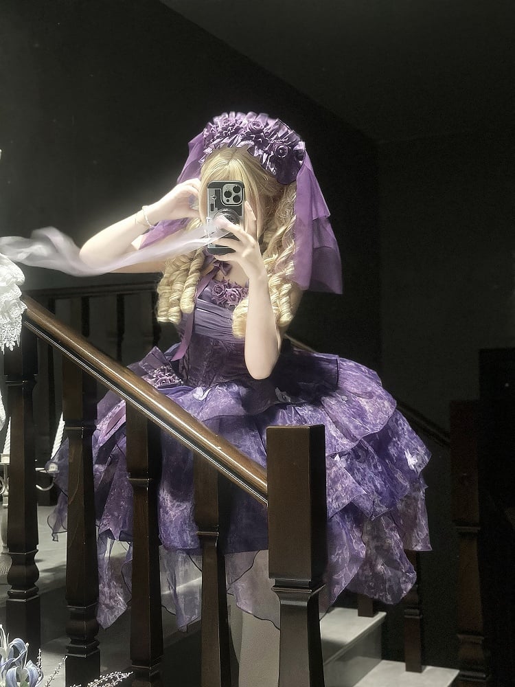 [Pre-order Deadline: May 23] Wisteria Purple Series Hairband Veil + Back Bow Train + Choker + Off-Shoulder Shawl Sleeves