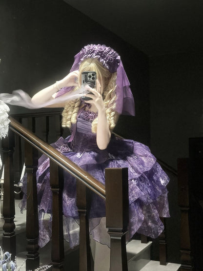 [Pre-order Deadline: May 23] Wisteria Purple Series Hairband Veil + Back Bow Train + Choker + Off-Shoulder Shawl Sleeves