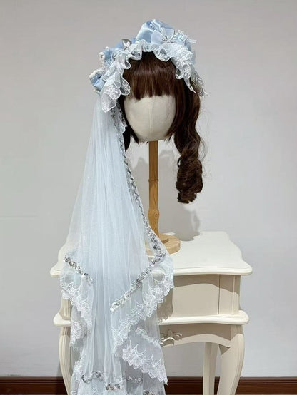 Snow Rabbit Ball Series: Bonnet with rabbit ears + crown veil + accessories