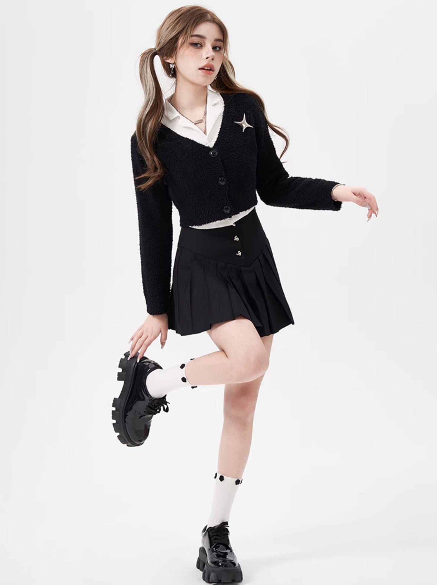 Metal Star Black Short Knit Cardigan