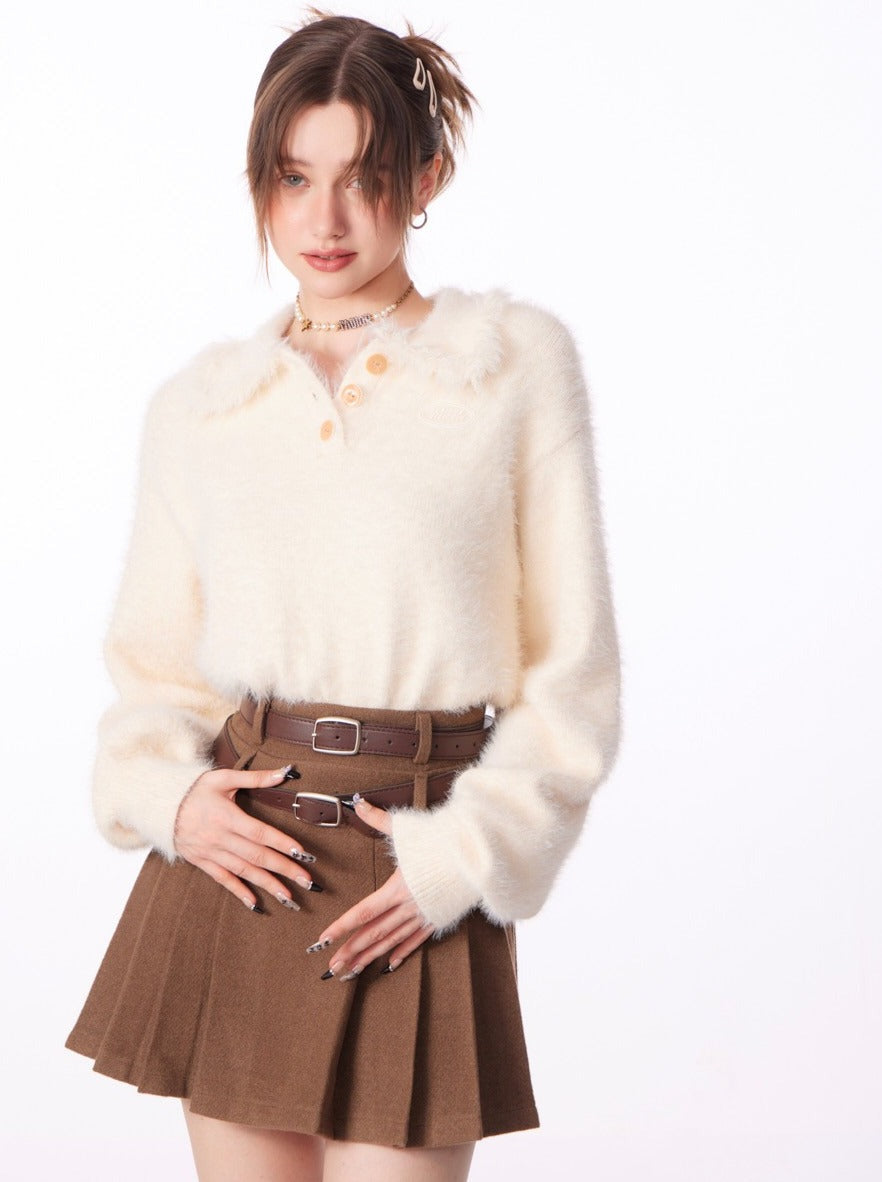 Sweet Fringe Polo Collar Sweater