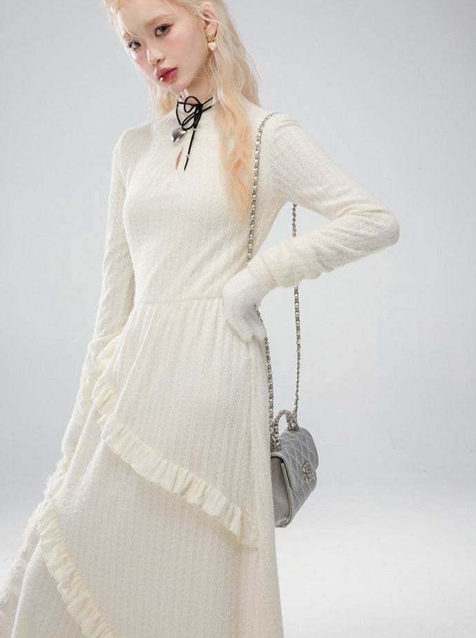 Small Custom Melted Snow Lace Cutout Irregular Ruffle Dress [Reserved Item].