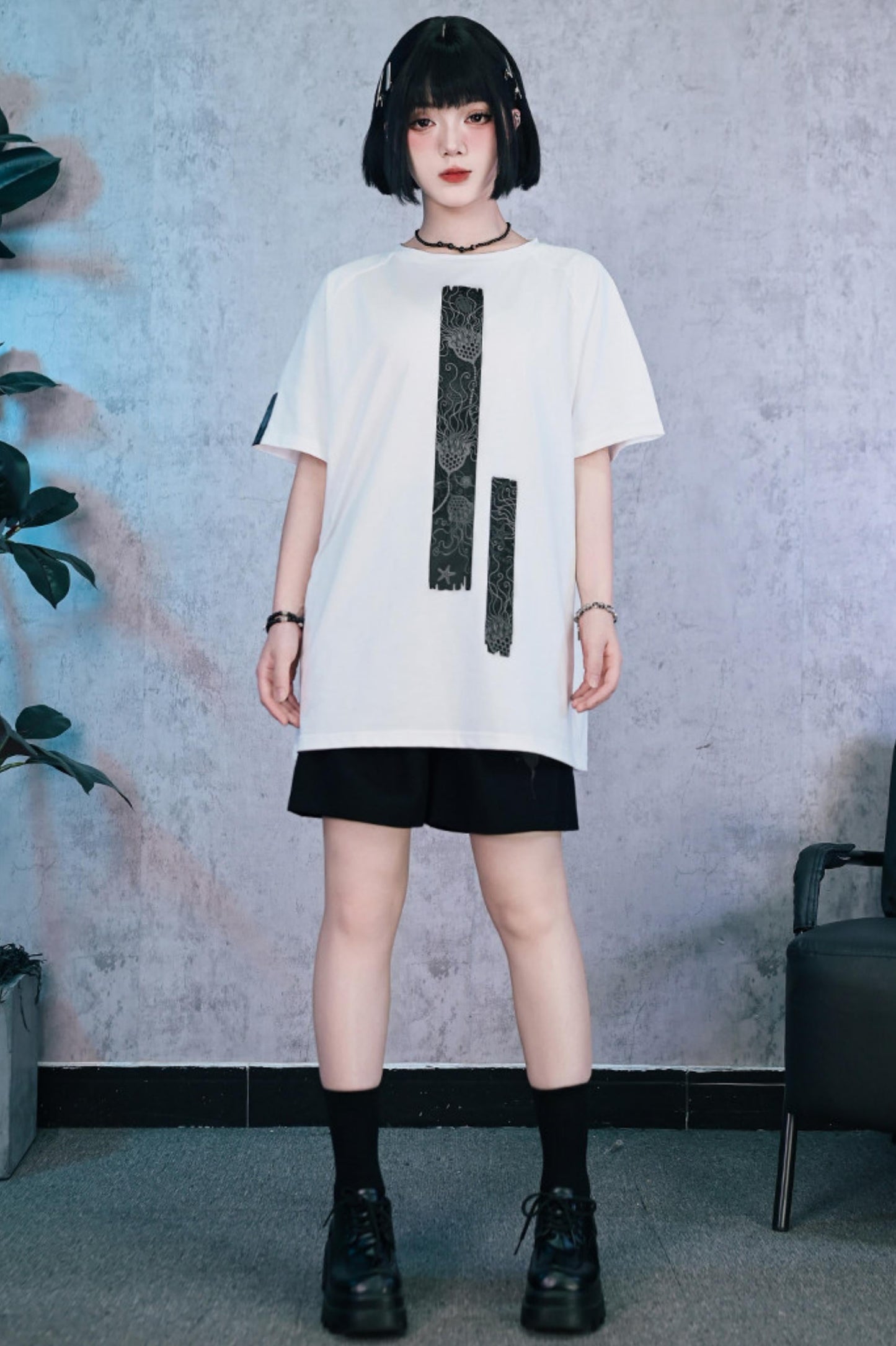 深海モチーフモノトーンオーバーTシャツ