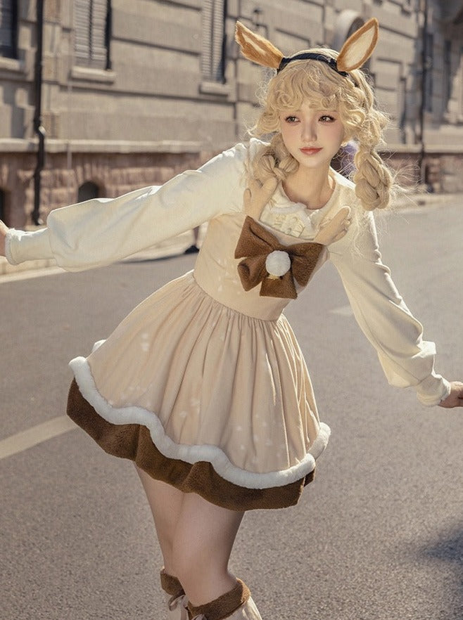 Brown Fur Cape + Fur Suspender Skirt + Leg Warmers