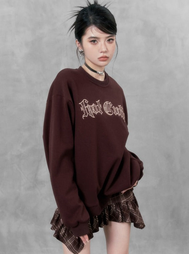 Style Retro Loose Velvet Logo Sweatshirt