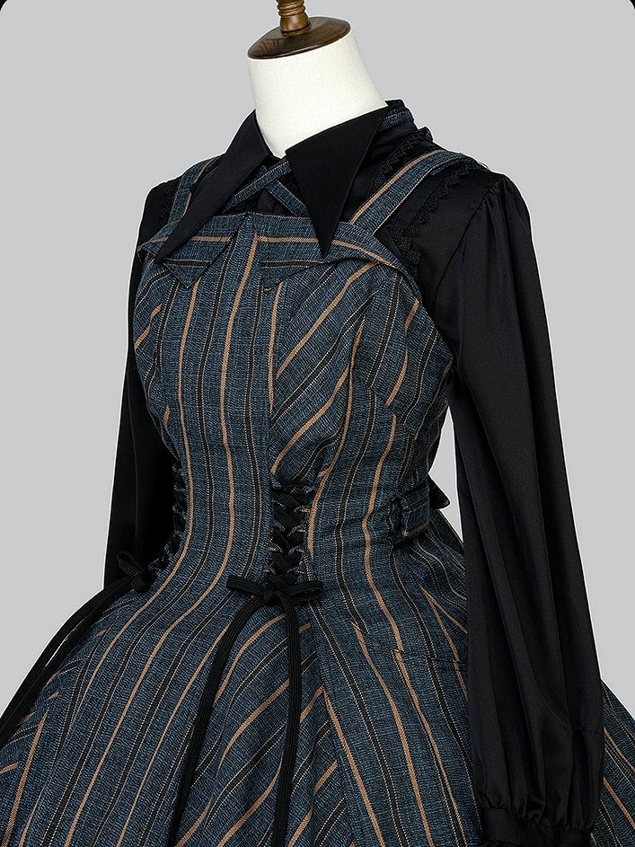 【12月29日予約締切】ゴシックロリータストライプリボンサスドレス