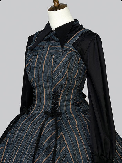 【12月29日予約締切】ゴシックロリータストライプリボンサスドレス