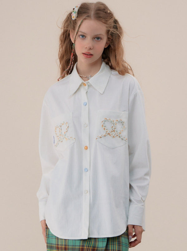 リボンビックサイズカジュアルスイートシャツ