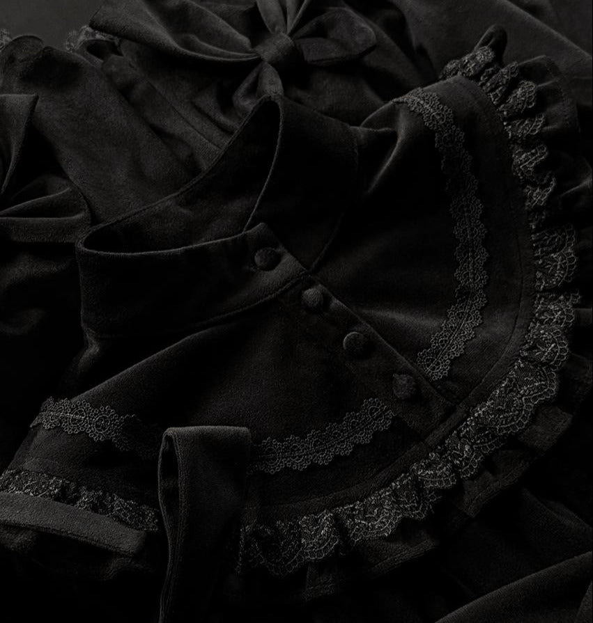 Valerie Dark Gothic Black Velvet Ribbon Dress Setup