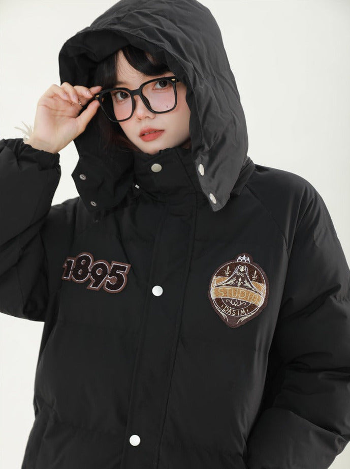 Emblem Logo Hoodie Mid Length Cotton Coat