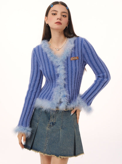 American Retro Fur Knit Cardigan