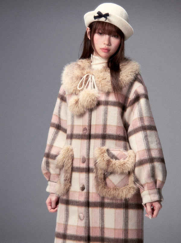 Caramel Roasted Milk Pink Check Fur Coat