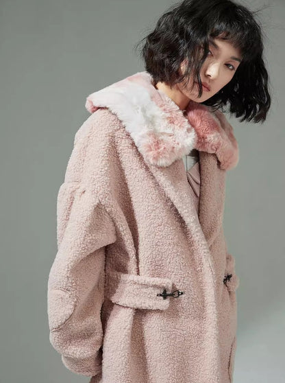 Polar fleece mid-length hearts lambswool coat