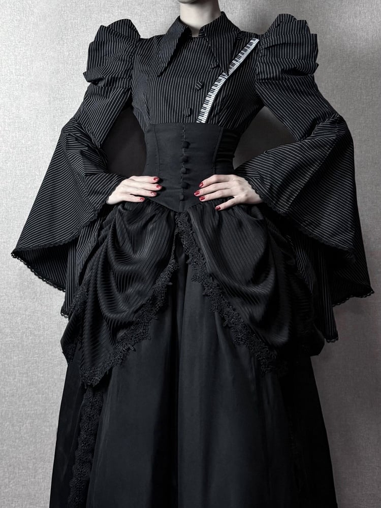 【预售截止4月13日】钢琴条纹哥特洛丽塔蓬蓬泡泡袖衬衫TypeA/B
