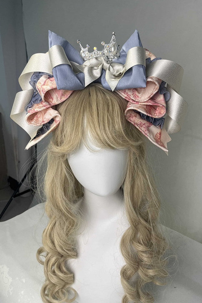 [Date limite de précommande 9/28] Ensemble robe + KC à imprimé floral Alice lolita classique, gris argenté x rouge / rose x bleu, à volants et rubans