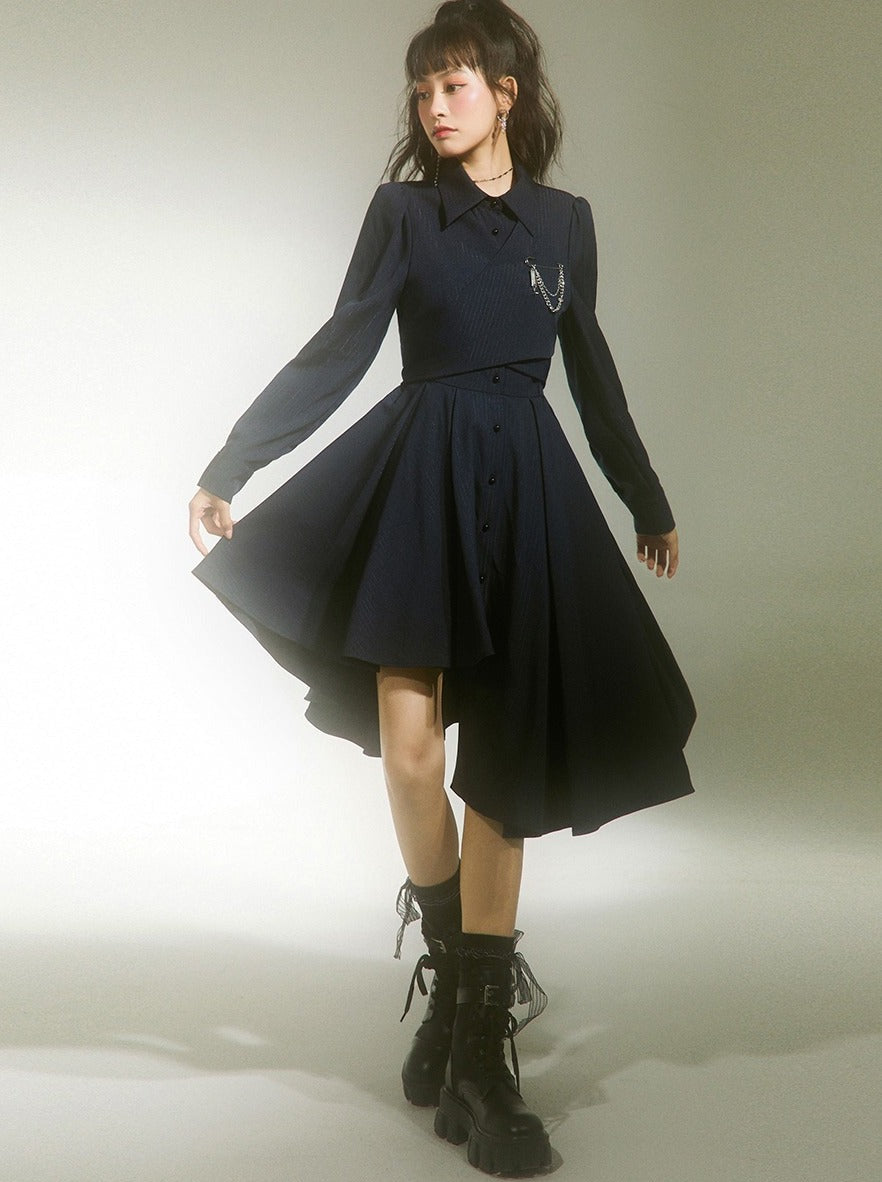 Chic Asymmetrical Pleated College Dress