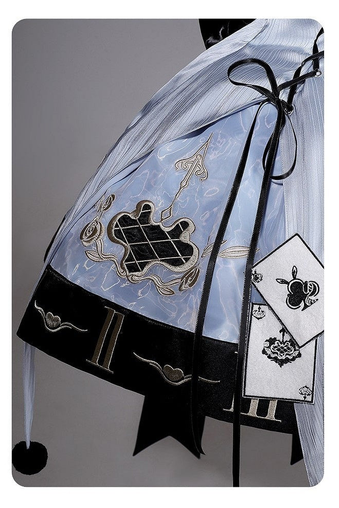 [Reservierungsschluss 10. Juli] Blau-schwarzes Alice-Gothic-Lolita-Komplettset mit Hasenohren-Haarreif und Kleid