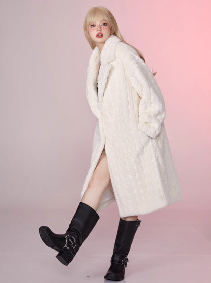 Sweet Milky Long Eco Fur Coat