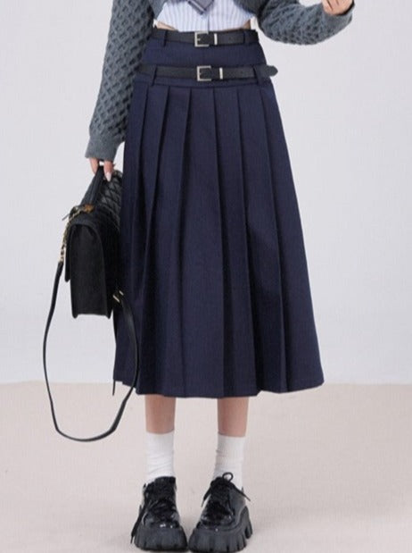 Illustration of WAHJU Nakajima Art Student Suit Skirt Female Autumn Design Sense High Waist Thin Pleated Long Skirt