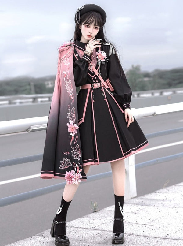 Dark Pink Military Cloak Coat + Lolita Dress [Reserved Item].