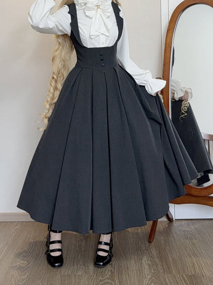 【4月14日予約締切】ダークグレークラシックラペルショルダーロリータコルセットドレス（ショート・ロングA/B）