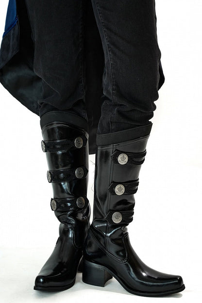 【9月7日予約締切】Black/White/Gray Gothic Lolita Prince Square Toe Retro Boots