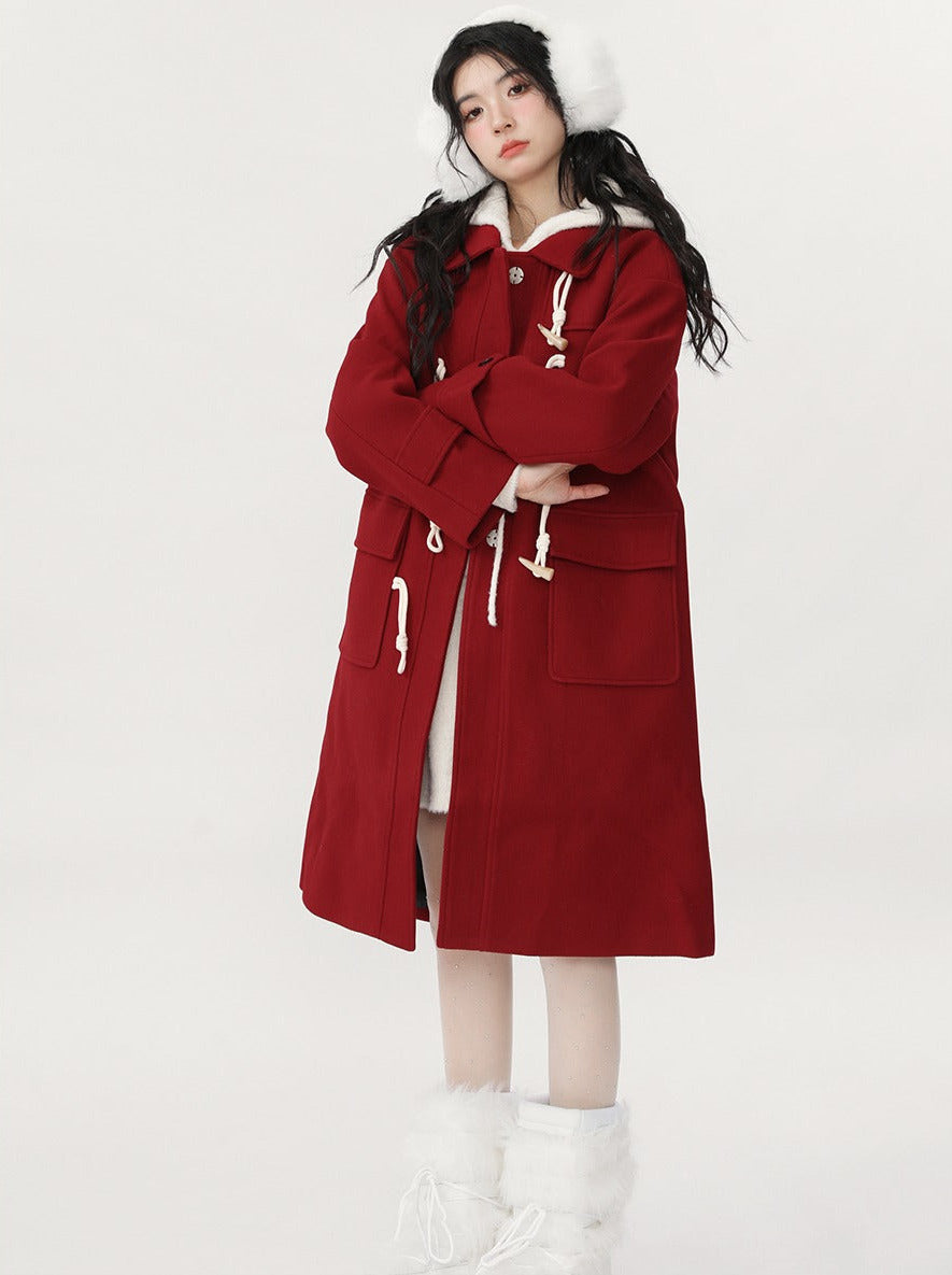 Strap retro high-end mid-length wool coat