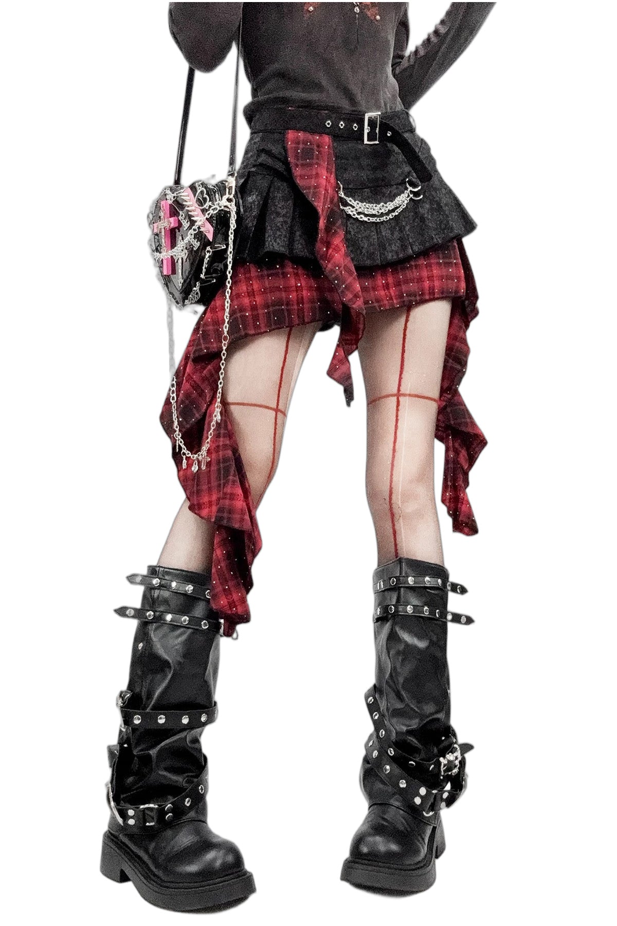 Y2K Red Plaid Irregular Skirt