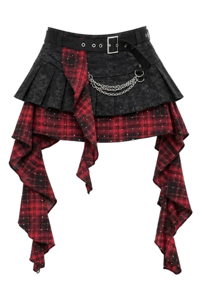 Y2K Red Plaid Irregular Skirt