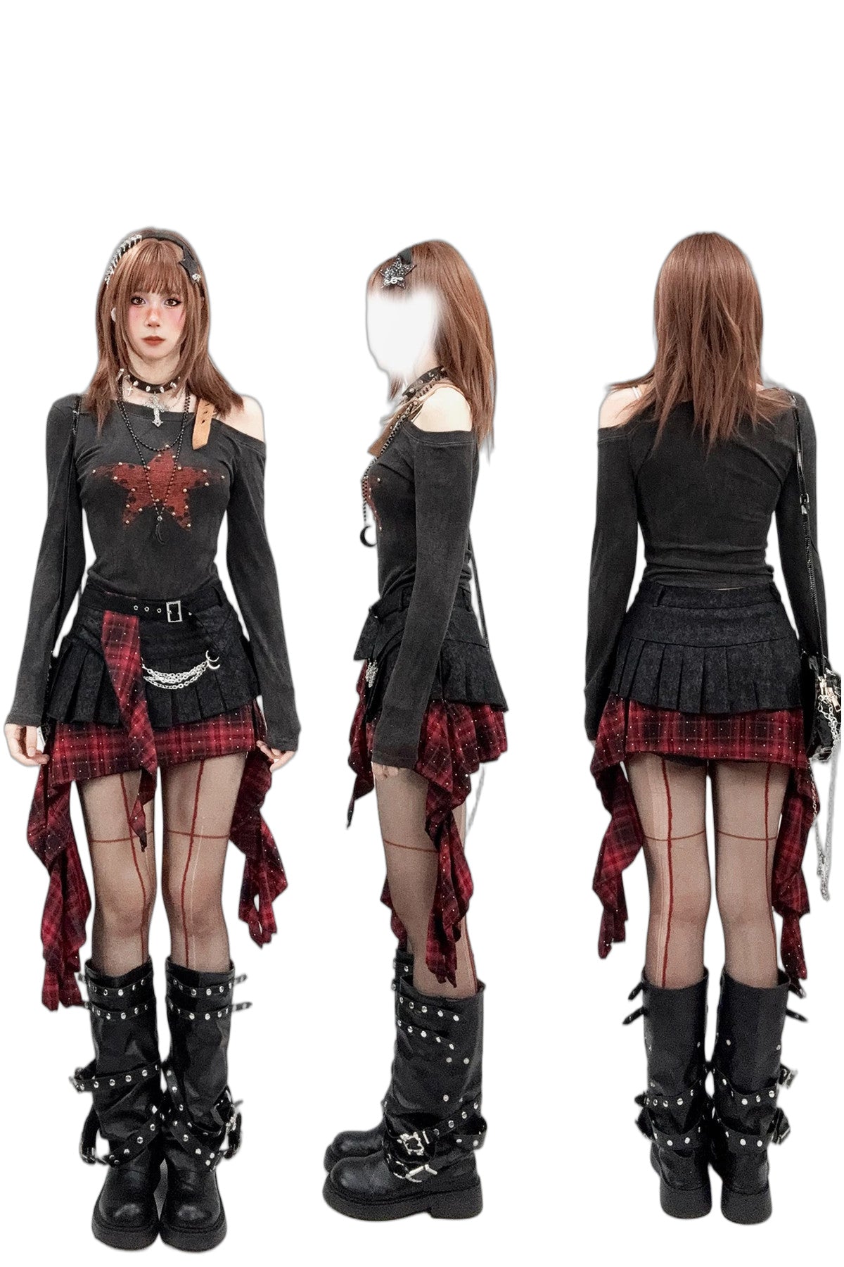 Y2K Red Plaid Irregular Skirt