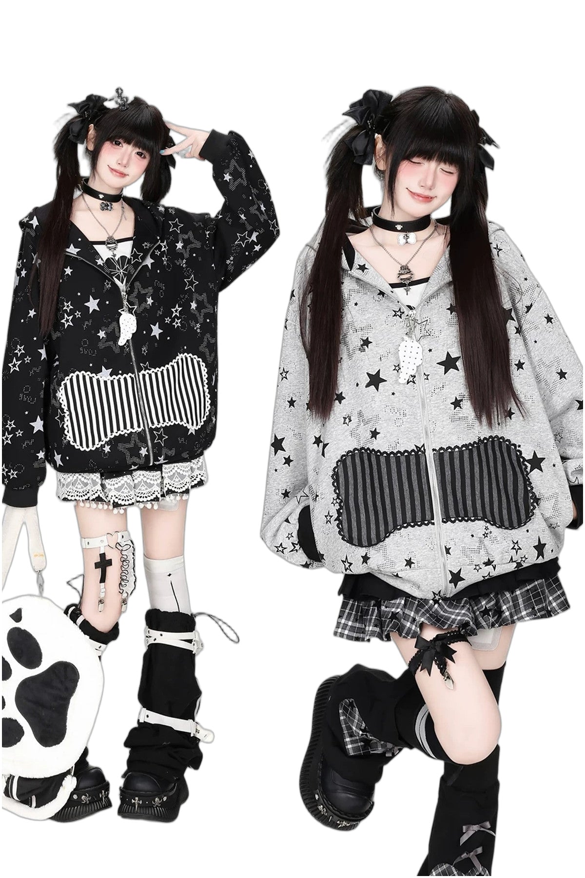 Star Print Hooded Sweatshirt Jacket