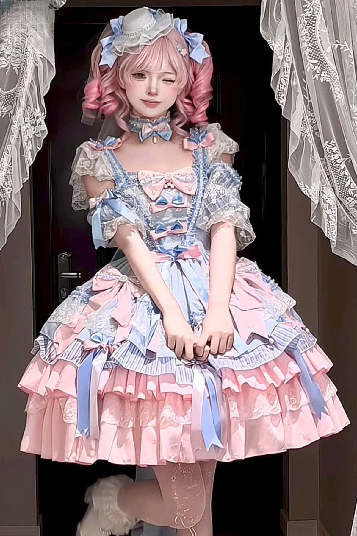 Ensemble robe Lolita en dentelle glaçage sel marin