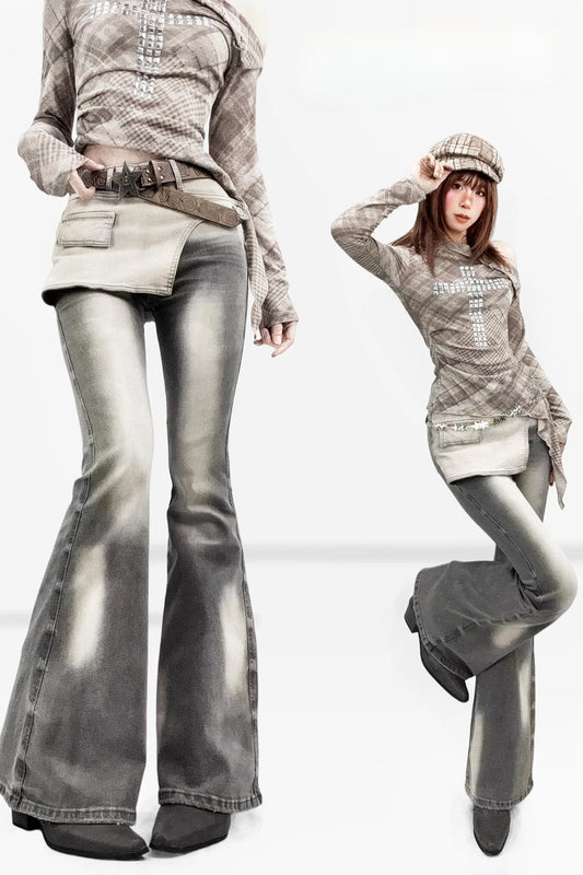 Distressed Flared Gray Pants
