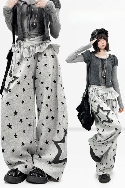Star Print Wide Leg Pants