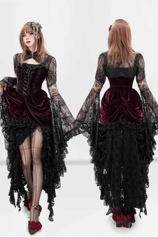 Gothic Lace Velvet Dress Set-Up