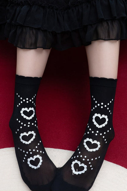 Heart Print Lace Trim Socks