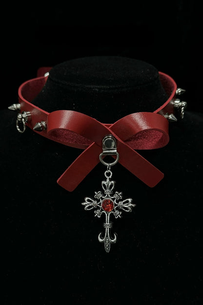 Red Gothic Multi-Layered Bow Choker