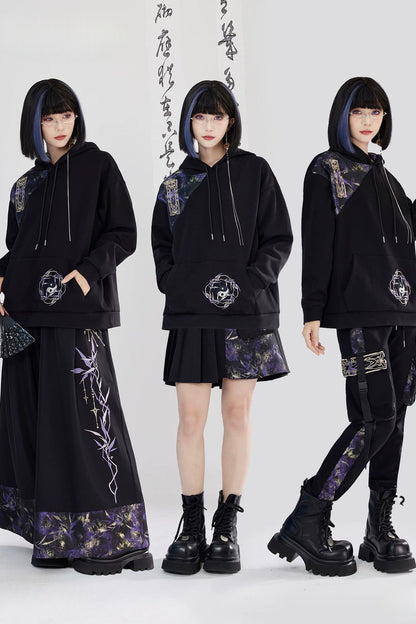 Embroidered Fleece Hoodie and Pants Set-Up