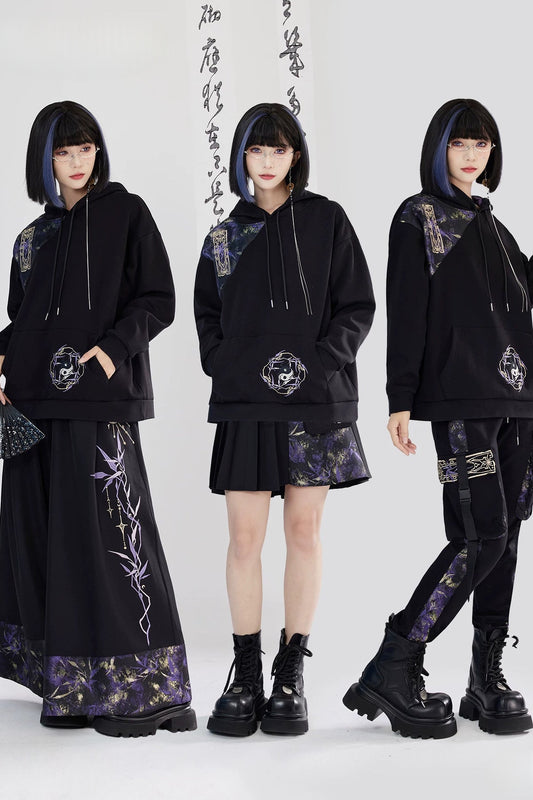 刺繡刷毛連帽上衣與長褲套裝